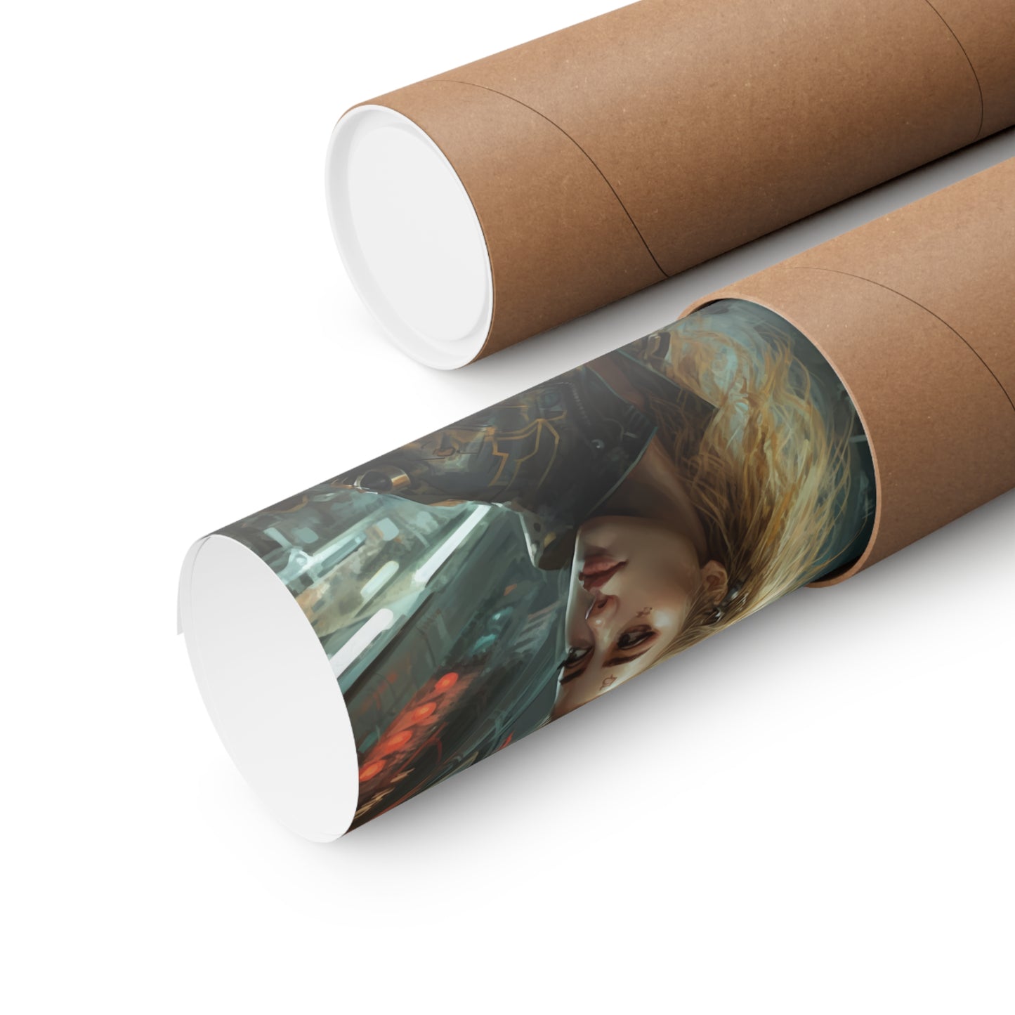 Cyborg Blonde Girl in New Tokyo 14- Cyberpunk Scifi Poster - Portrait - 12x18, 20x30, 24x36 - Museum Grade Matte Paper - by Nyobium