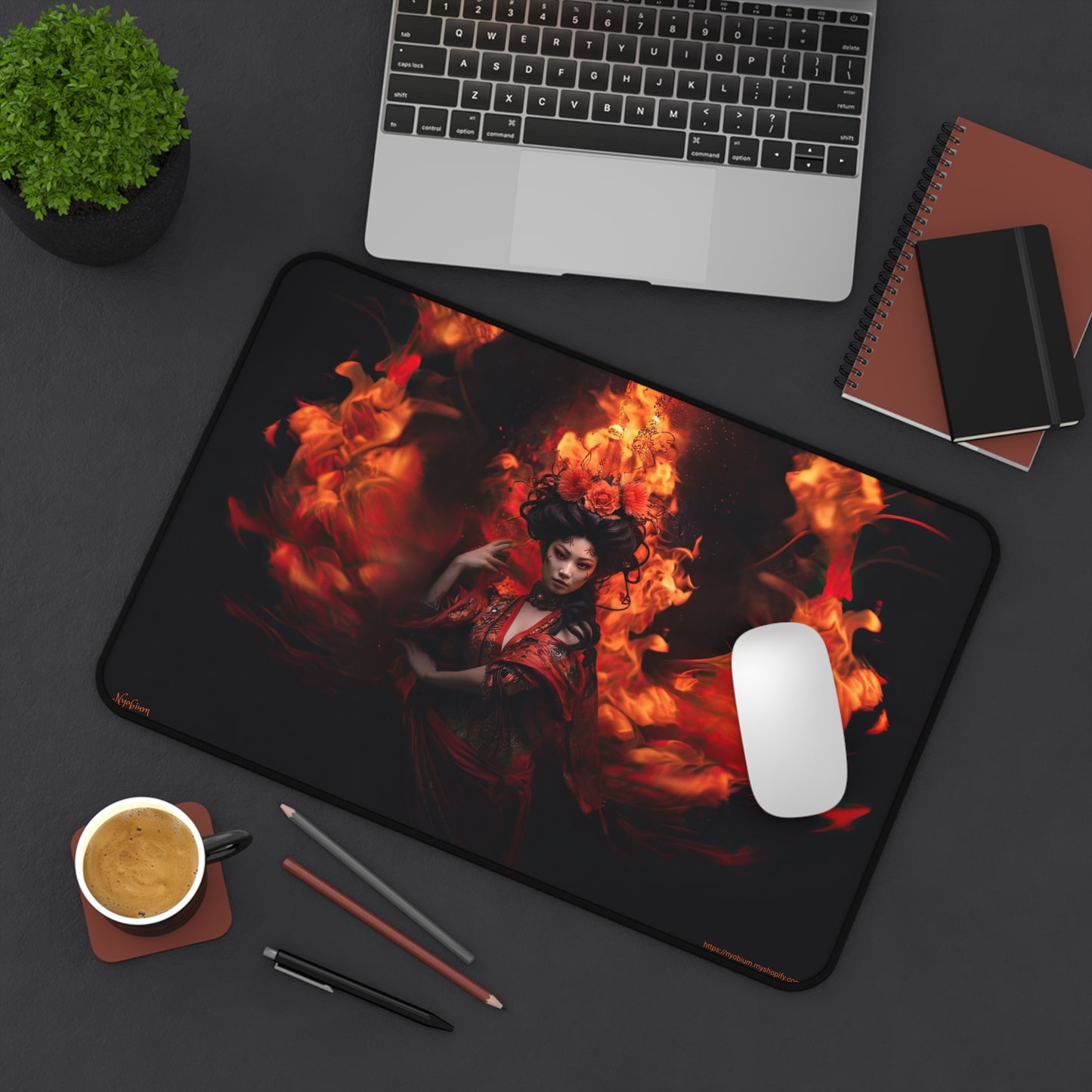 Desk Mat, MTG Playmat, MTG Playmat with Zones, Trading Card Game Play Mat, MTG Accessories, Gifts for Gamers, Fire Geisha