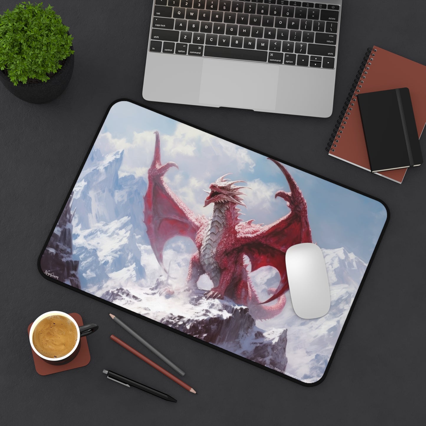 Desk Mat, MTG Playmat, MTG Playmat with Zones, Trading Card Game Play Mat, MTG Accessories, Gifts for Gamers, Red Dragon 1