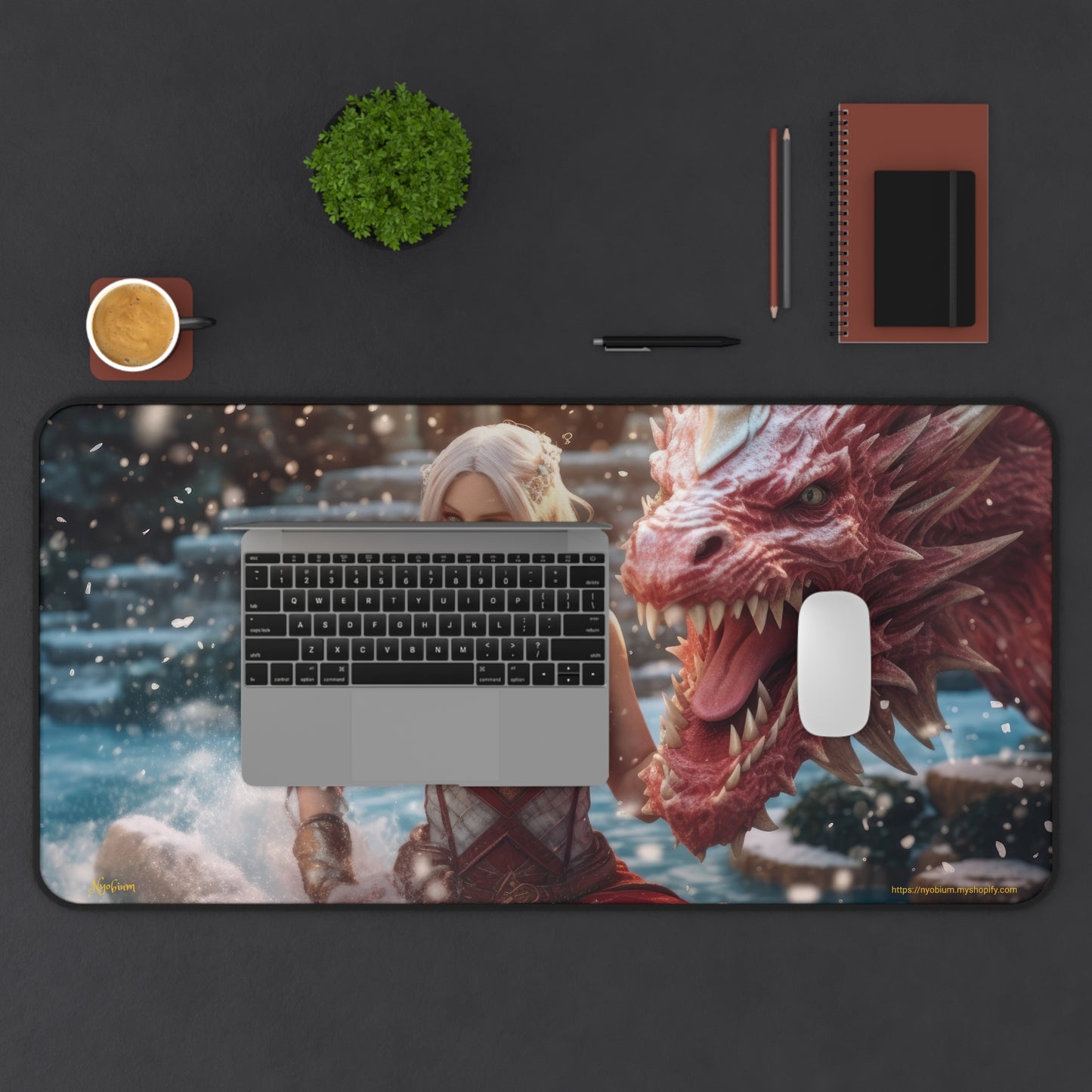 Desk Mat, MTG Playmat, MTG Playmat with Zones, Trading Card Game Play Mat, MTG Accessories, Gifts for Gamers, Lady Dragon 1