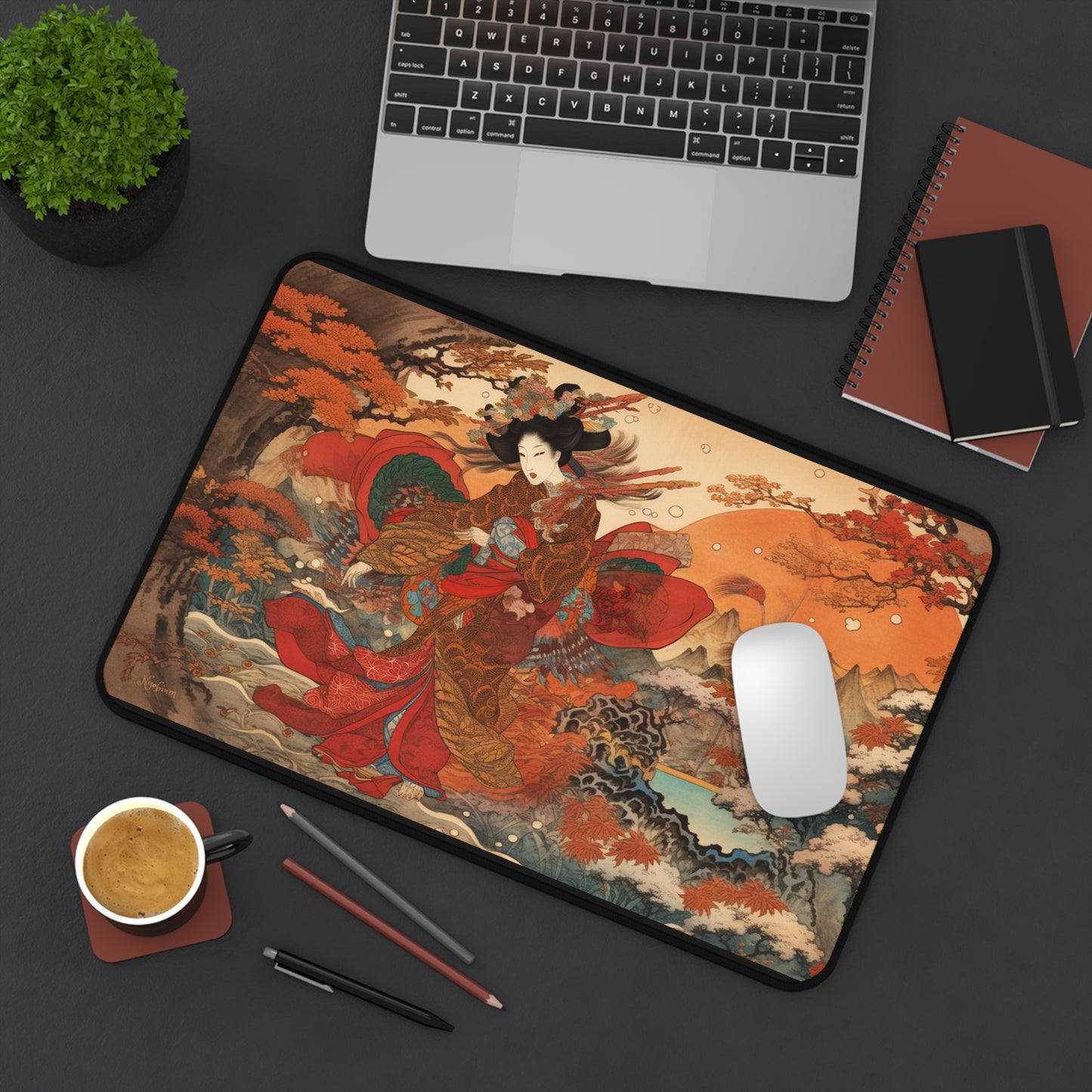 Desk Mat, MTG Playmat, MTG Playmat with Zones, Trading Card Game Play Mat, MTG Accessories, Gifts for Gamers, Geisha Lady Dancing 1
