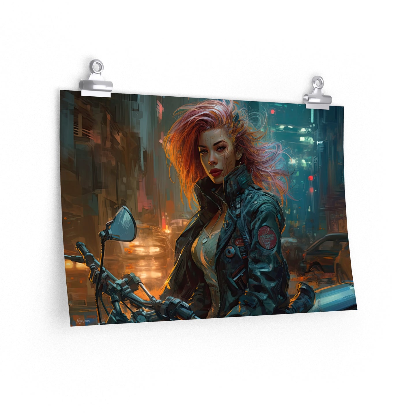 Cyber Biker Girls 14 - Cyberpunk Scifi Poster - Landscape - 18x12, 30x20, 36x24 - Museum Grade Matte Paper - by Nyobium