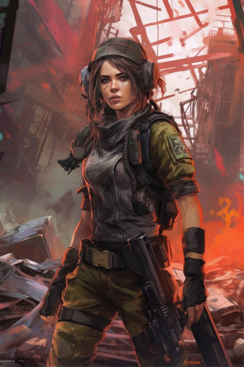 Mask Commando Girl 9 - Cyberpunk Dystopic Series Poster - Portrait - 12x18, 20x30, 24x36 - Museum Grade Matte Paper - by Nyobium