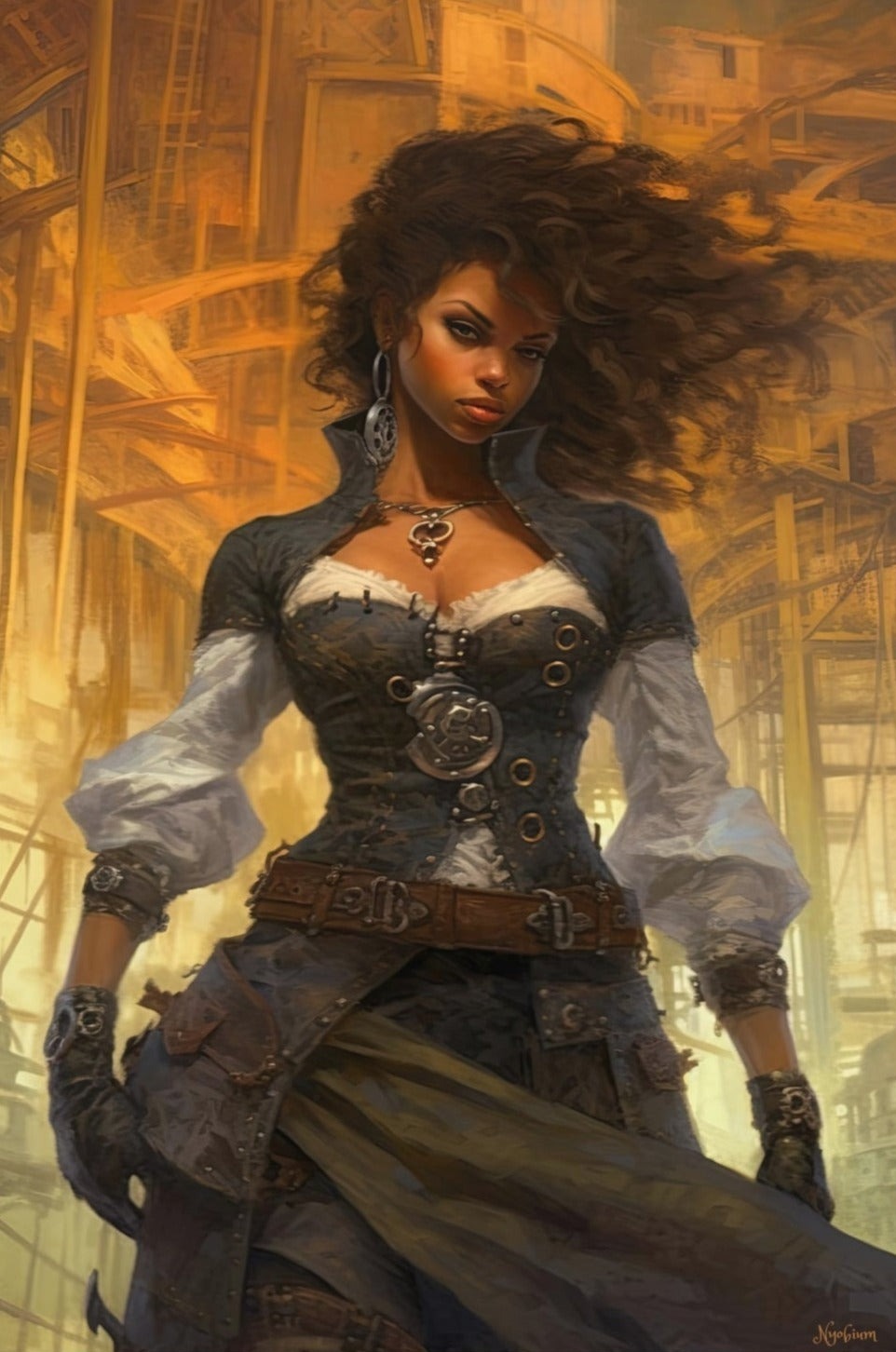 Steampunk Gunslinger Woman 7 - Steampunk Poster - Portrait - 12x18, 20x30, 24x36 - Museum Grade Matte Paper - by Nyobium