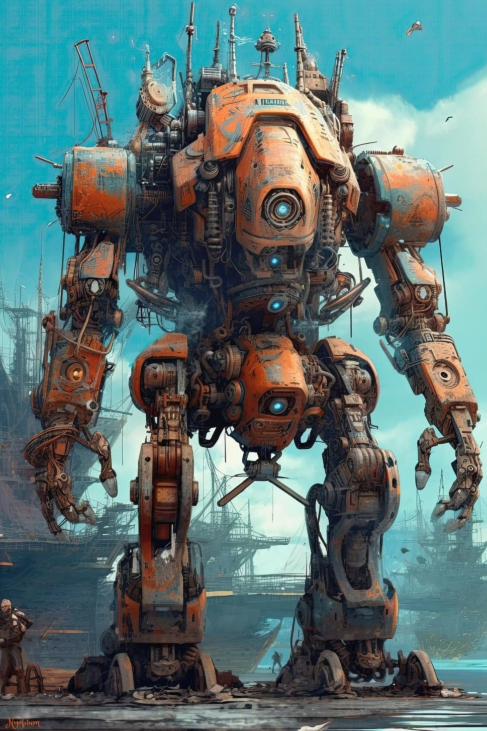 Dieselpunk Mecha 3 - Robomecha Sci-fi Series Poster - Portrait - 12x18, 20x30, 24x36 - Museum Grade Matte Paper - by Nyobium