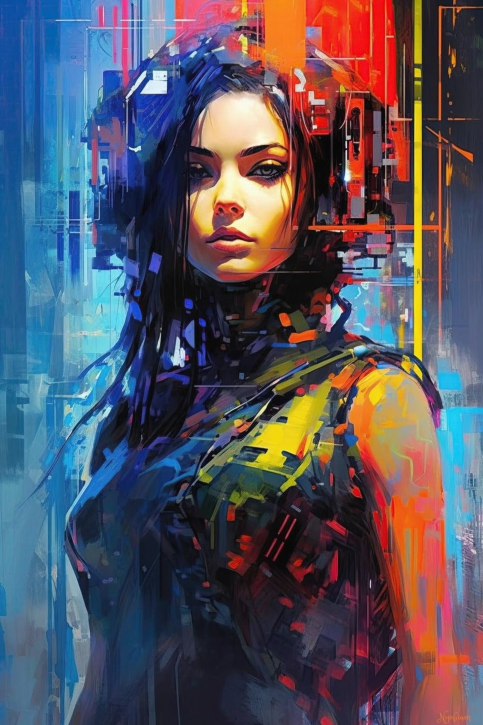 Neon Girl 2 - Cyberpunk Neon Series Poster - Portrait - 12x18, 20x30, 24x36 - Museum Grade Matte Paper - by Nyobium