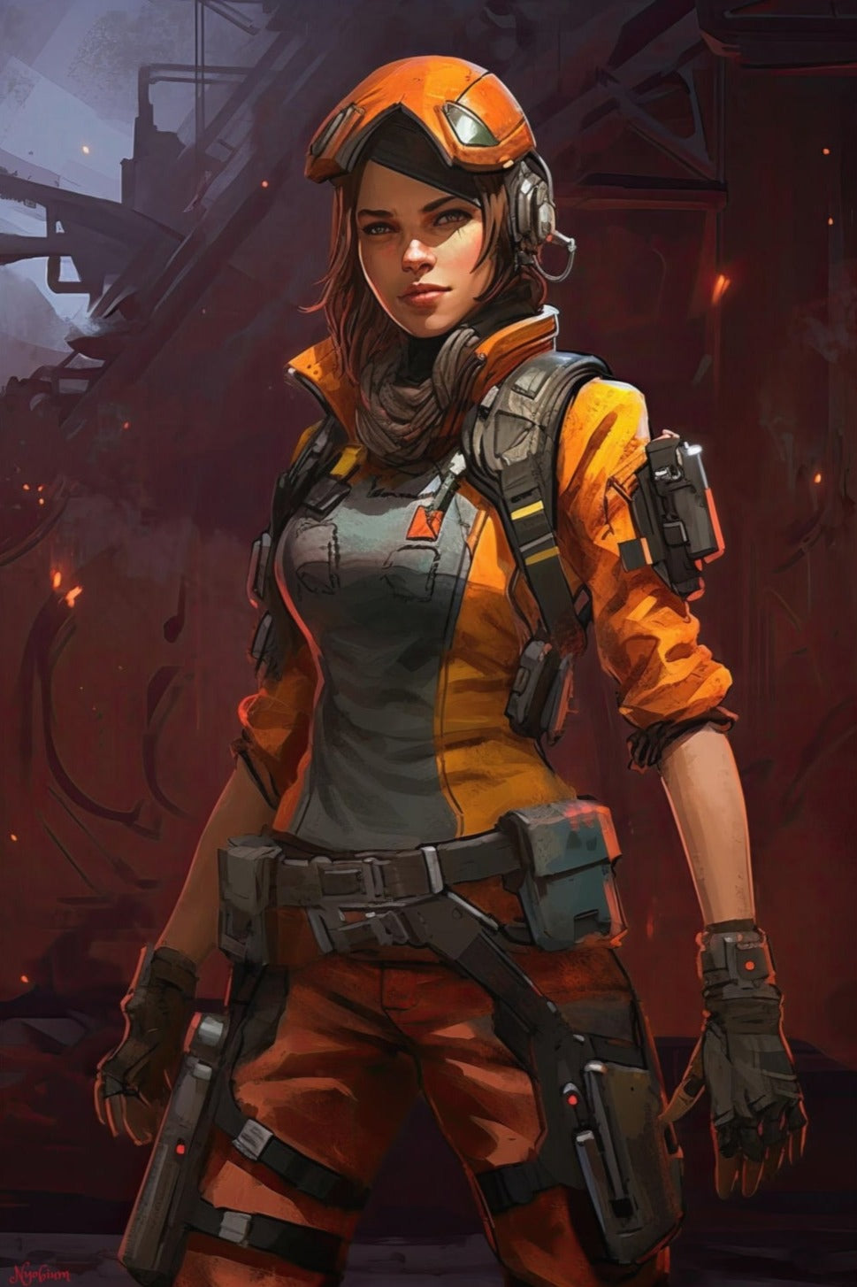 Mask Commando Girl 6 - Cyberpunk Dystopic Series Poster - Portrait - 12x18, 20x30, 24x36 - Museum Grade Matte Paper - by Nyobium