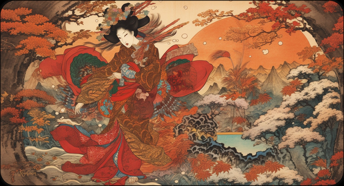 a painting of a woman in a red dress