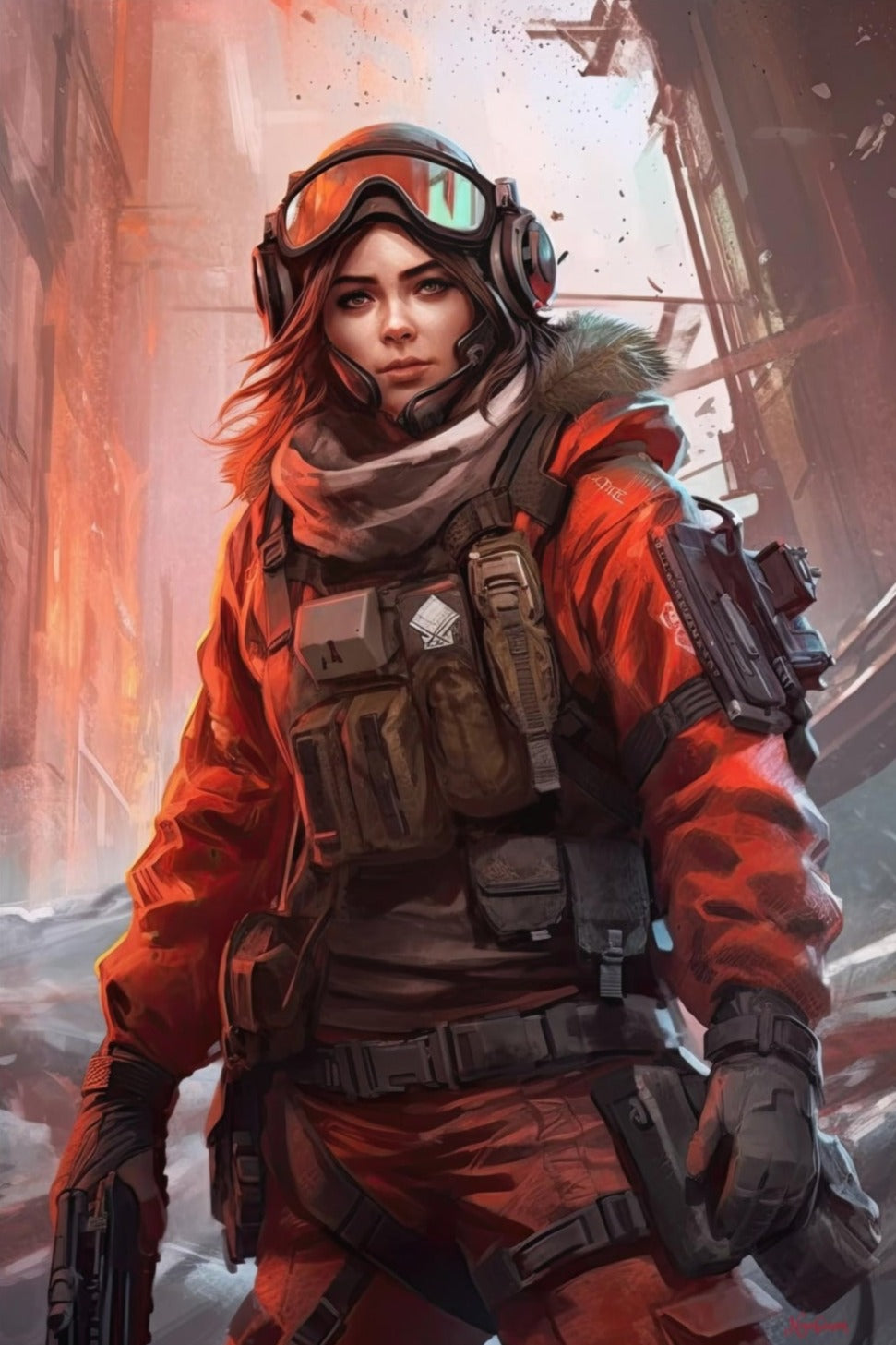 Mask Commando Girl 8 - Cyberpunk Dystopic Series Poster - Portrait - 12x18, 20x30, 24x36 - Museum Grade Matte Paper - by Nyobium