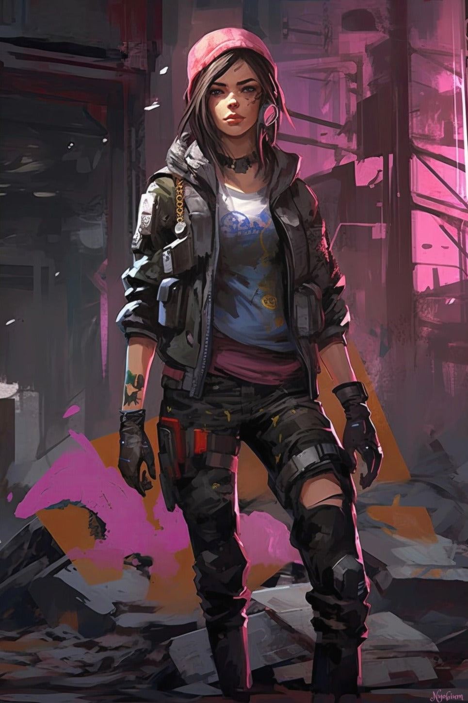 Mask Commando Girl 10 - Cyberpunk Dystopic Series Poster - Portrait - 12x18, 20x30, 24x36 - Museum Grade Matte Paper - by Nyobium