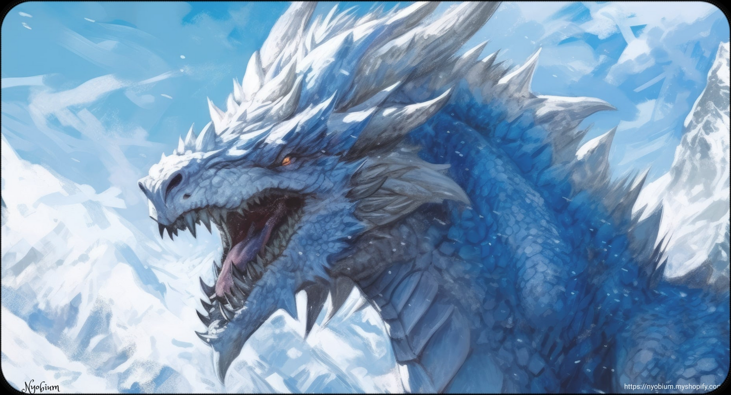 a close up of a dragon on a snowy surface