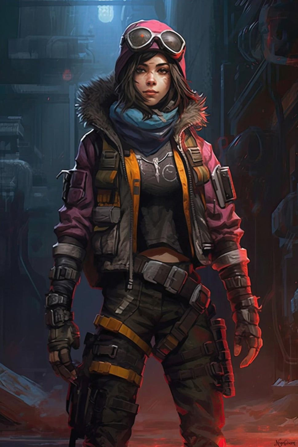 Mask Commando Girl 2 - Cyberpunk Dystopic Series Poster - Portrait - 12x18, 20x30, 24x36 - Museum Grade Matte Paper - by Nyobium