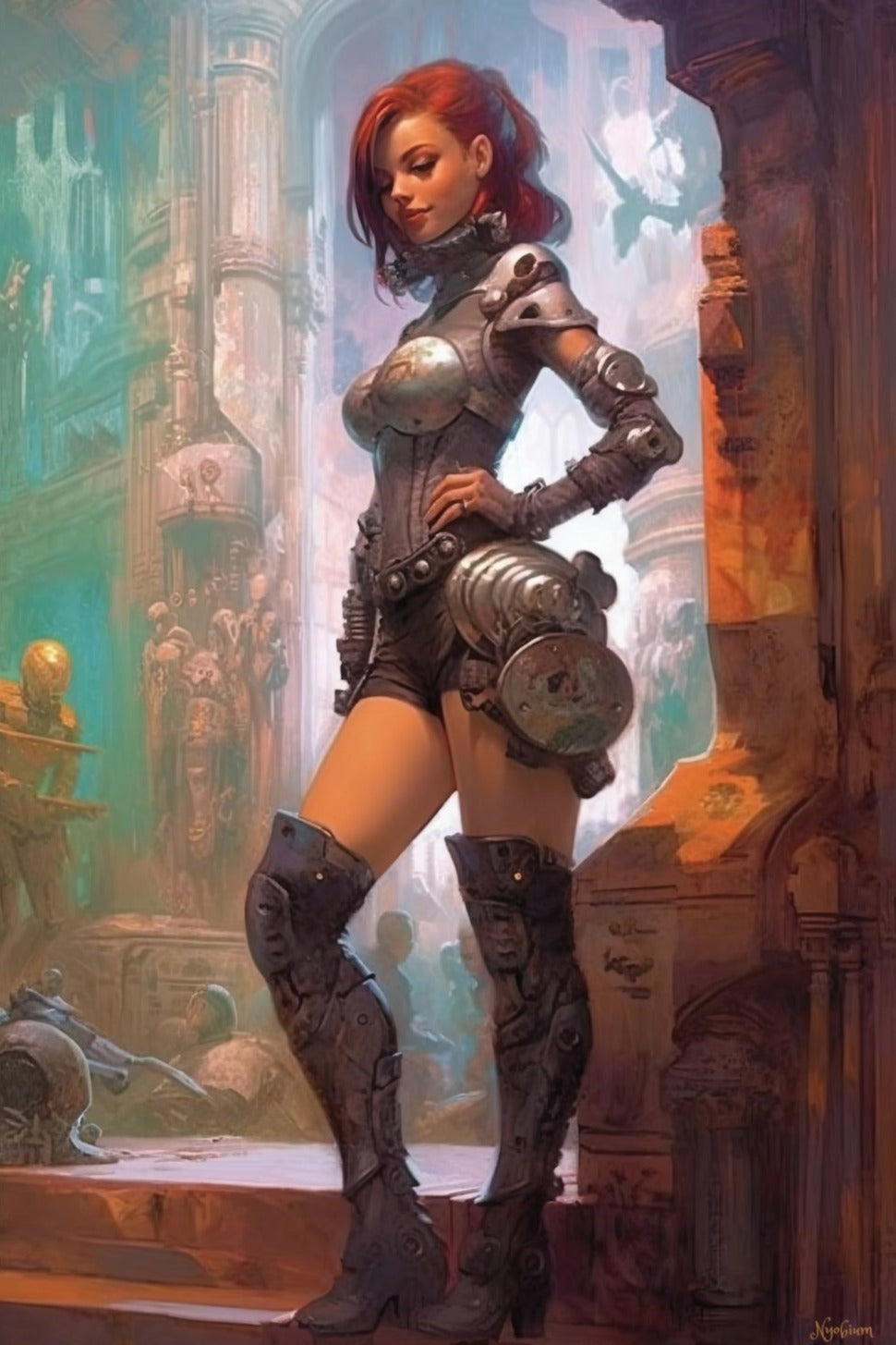 Steampunk Burlesque Woman 6 - Steampunk Poster - Portrait - 12x18, 20x30, 24x36 - Museum Grade Matte Paper - by Nyobium