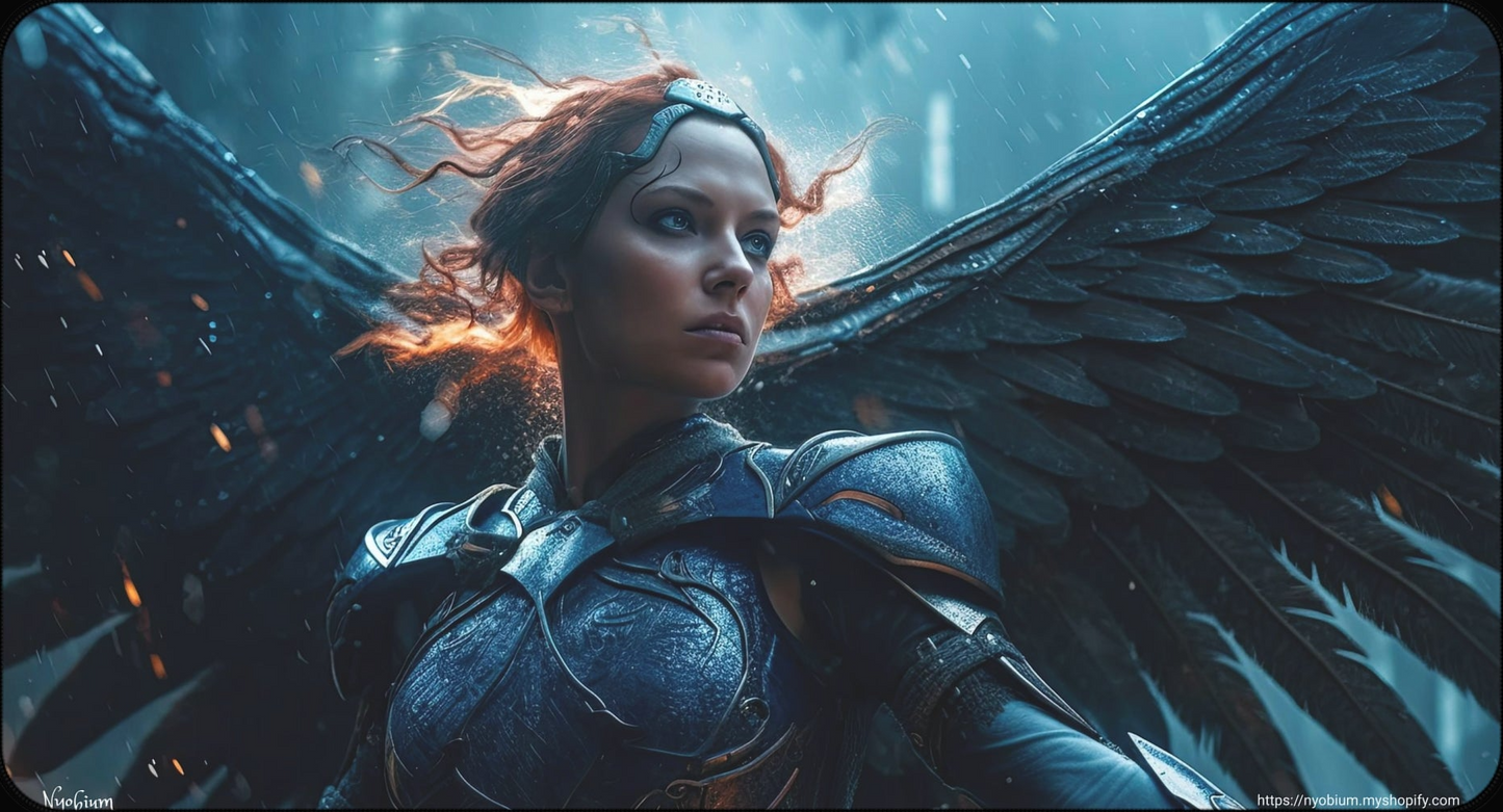 a woman with wings in the rain