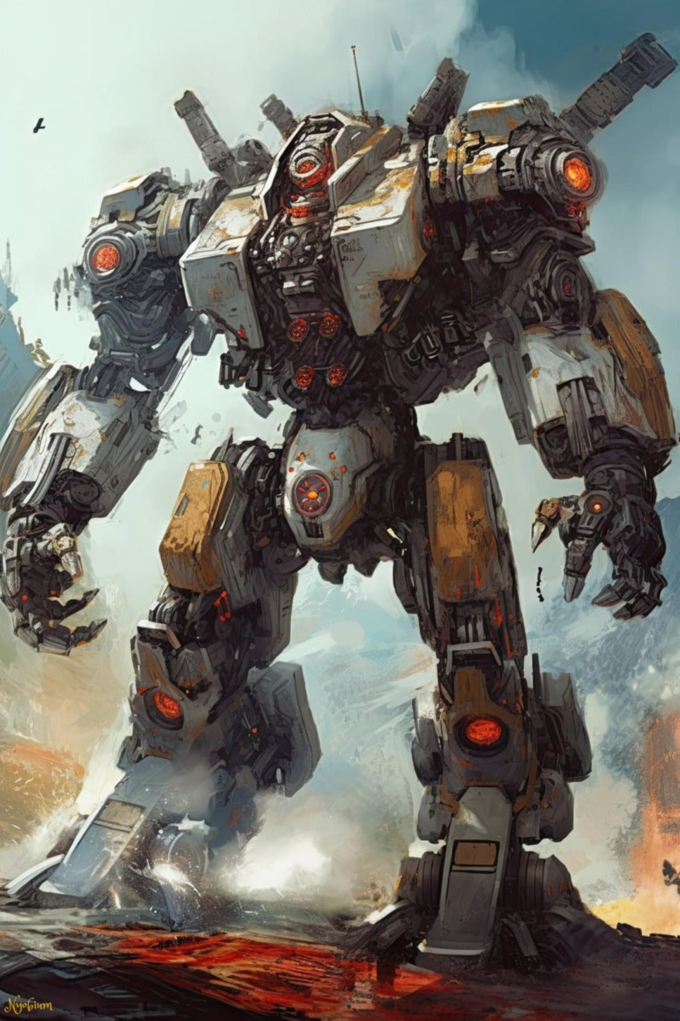 Robot Mecha 4 - Robomecha Sci-fi Series Poster - Portrait - 12x18, 20x30, 24x36 - Museum Grade Matte Paper - by Nyobium