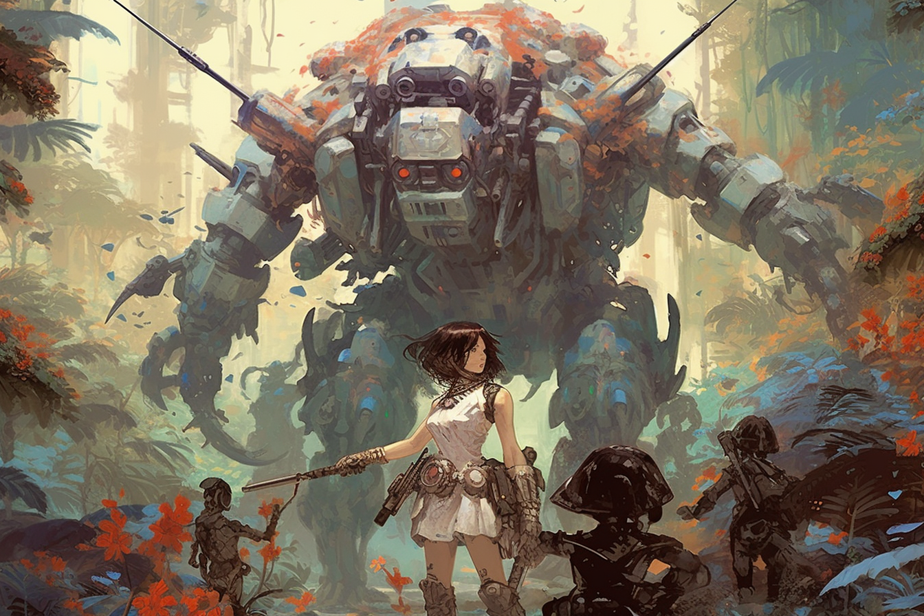 Robot Scenes 1 - Robot Scenes Series Sci-fi Poster -- Landscape - 18x12, 30x20, 36x24 - Museum Grade Matte Paper - by Nyobium