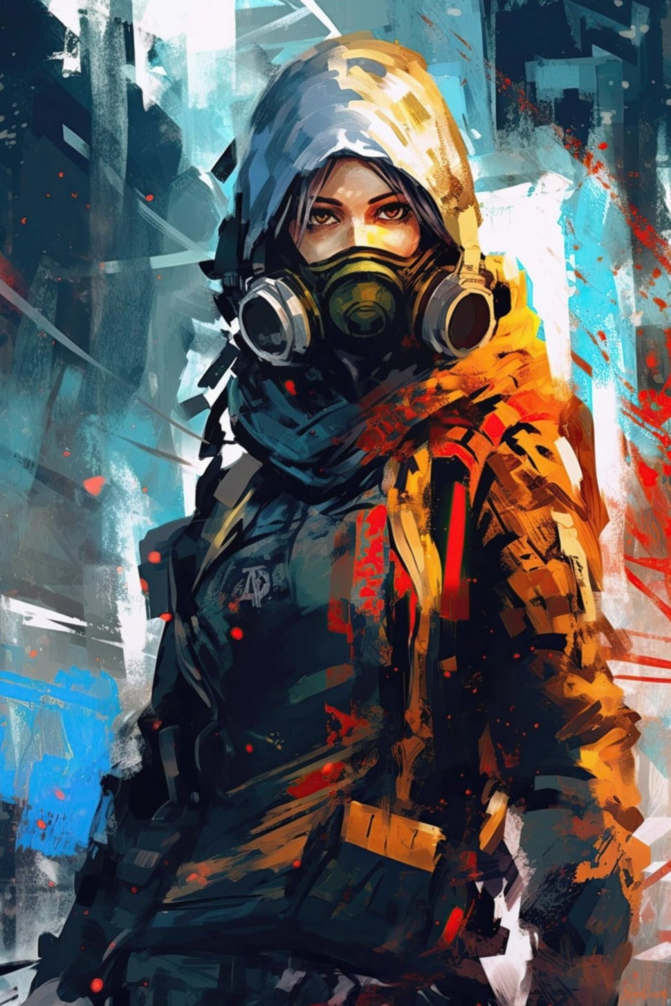 Mask Girl 4 - Cyberpunk Dystopic Series Poster - Portrait - 12x18, 20x30, 24x36 - Museum Grade Matte Paper - by Nyobium