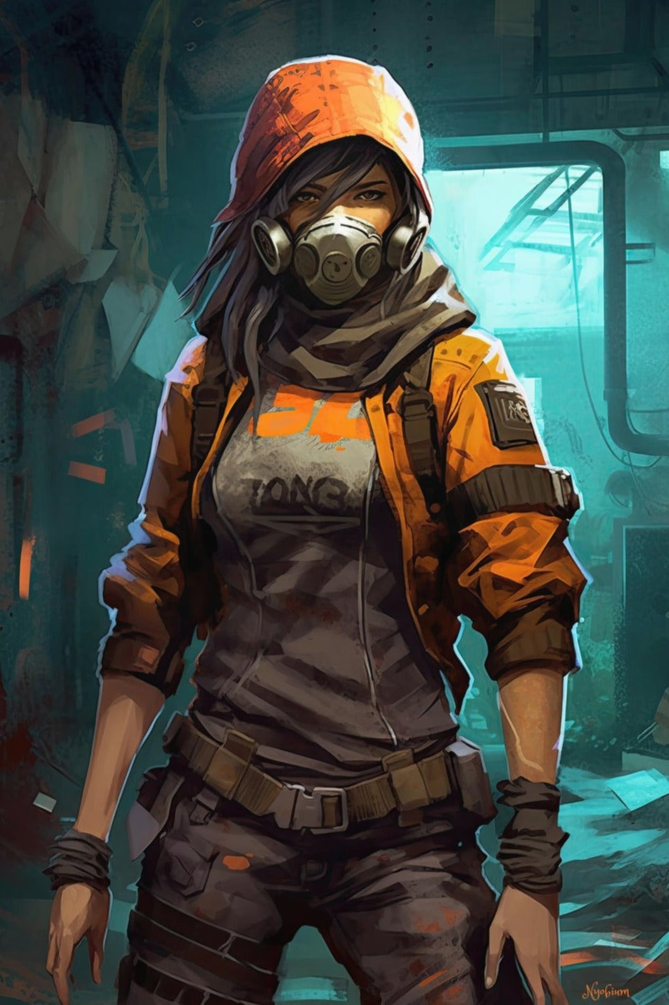 Mask Commando Girl 7 - Cyberpunk Dystopic Series Poster - Portrait - 12x18, 20x30, 24x36 - Museum Grade Matte Paper - by Nyobium