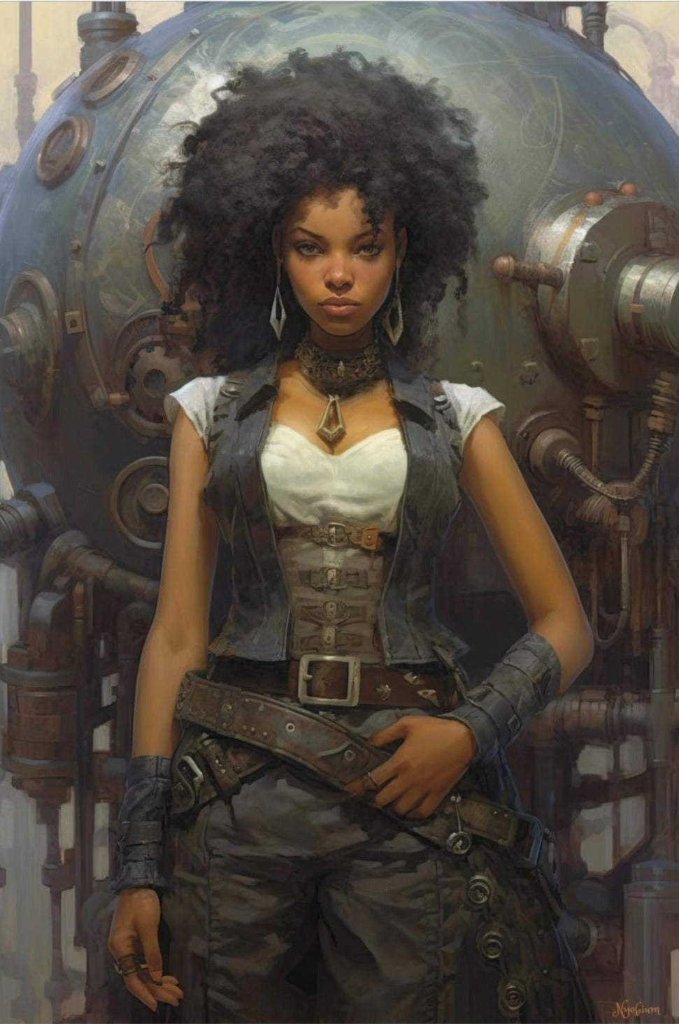 Steampunk Gunslinger Woman 4 - Steampunk Poster - Portrait - 12x18, 20x30, 24x36 - Museum Grade Matte Paper - by Nyobium