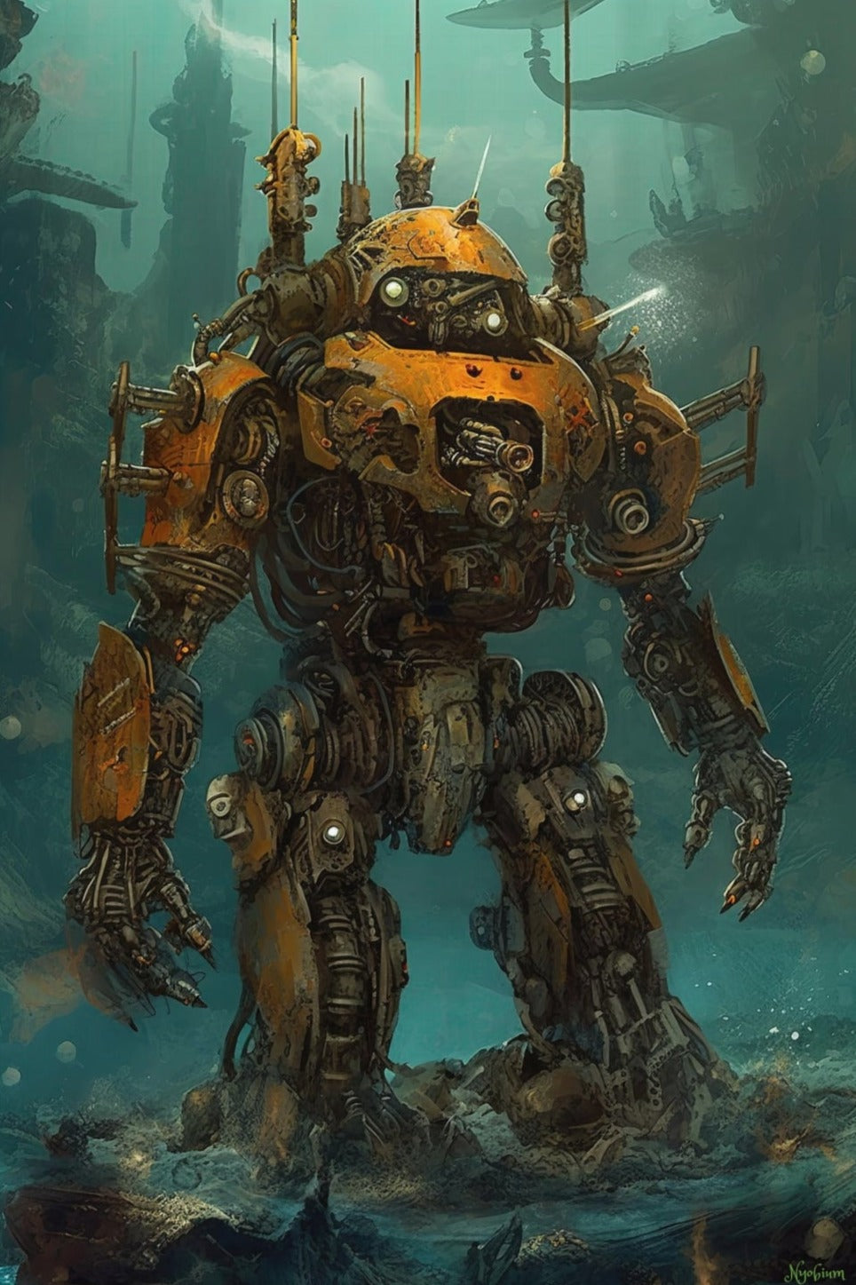 Dieselpunk Mecha 4 - Robomecha Sci-fi Series Poster - Portrait - 12x18, 20x30, 24x36 - Museum Grade Matte Paper - by Nyobium
