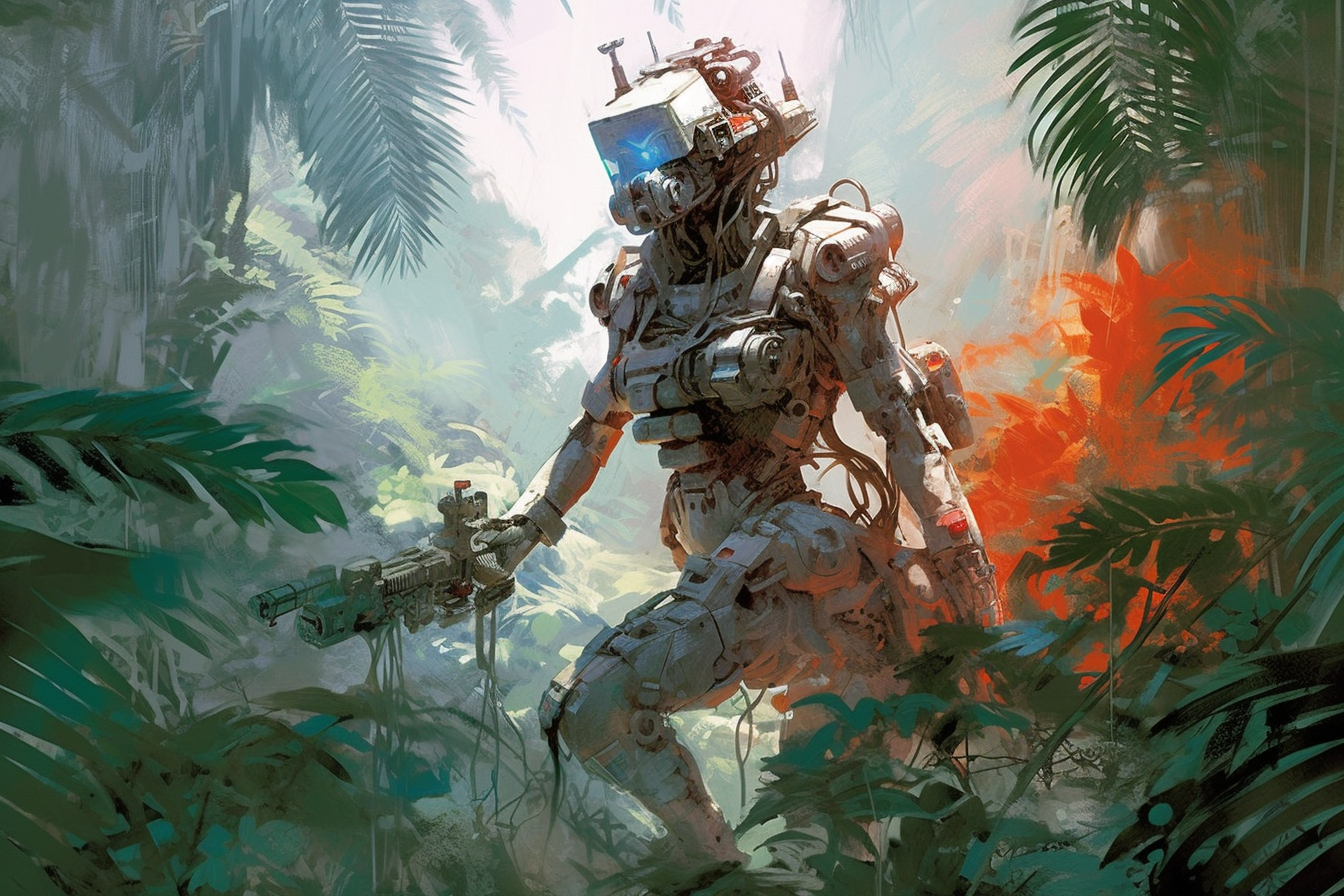 Robot Scenes 7 - Robot Scenes Series Sci-fi Poster -- Landscape - 18x12, 30x20, 36x24 - Museum Grade Matte Paper - by Nyobium