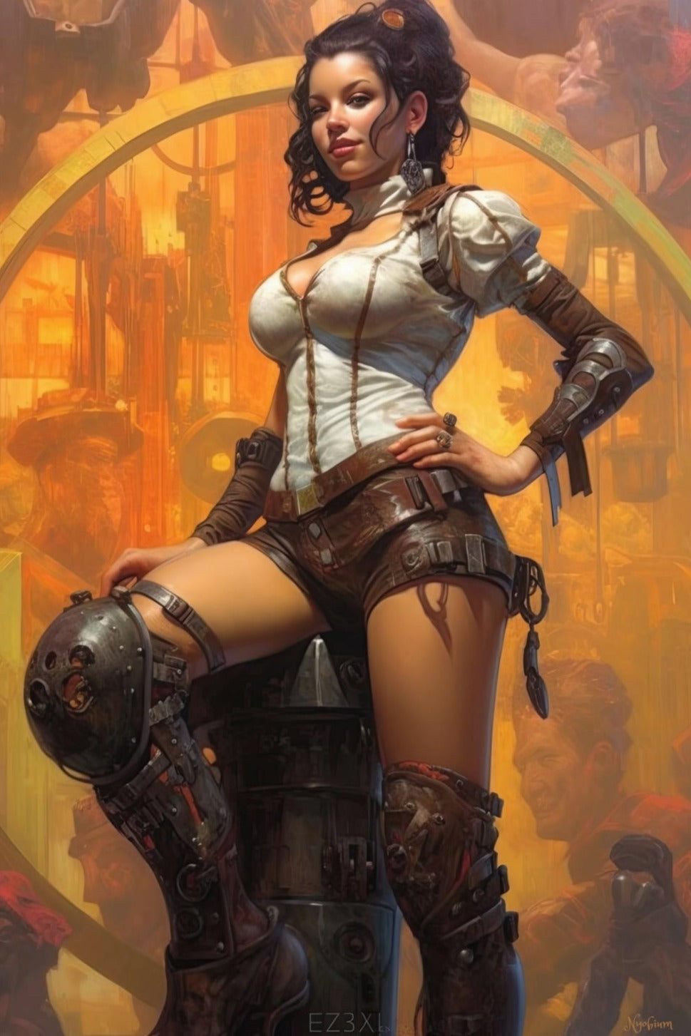 Steampunk Burlesque Woman 1 - Steampunk Poster - Portrait - 12x18, 20x30, 24x36 - Museum Grade Matte Paper - by Nyobium