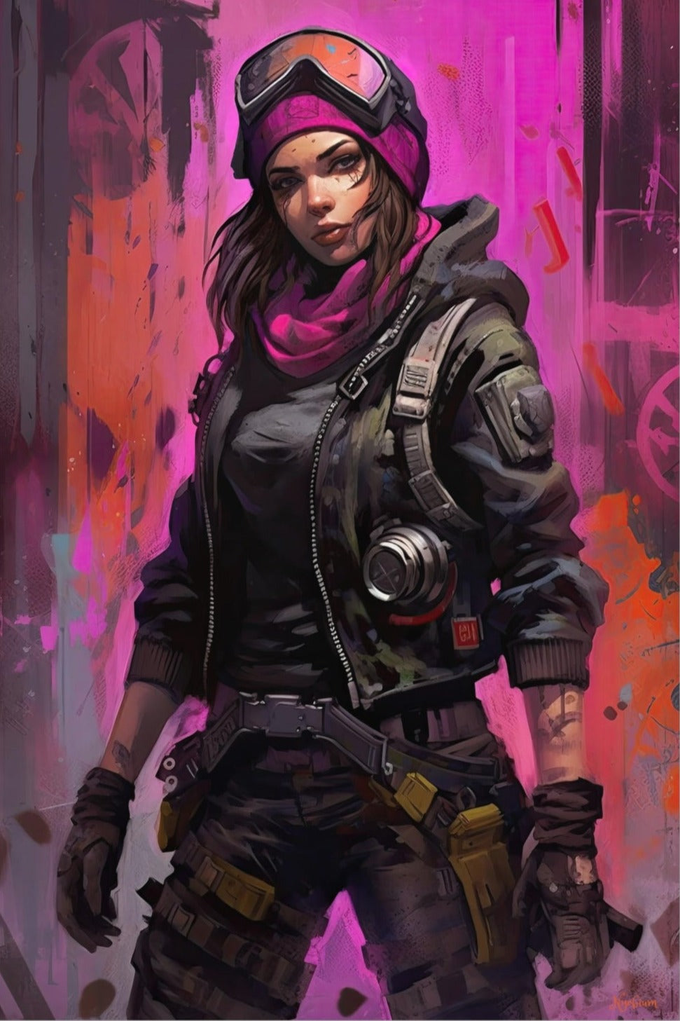 Mask Girl 8 - Cyberpunk Dystopic Series Poster - Portrait - 12x18, 20x30, 24x36 - Museum Grade Matte Paper - by Nyobium