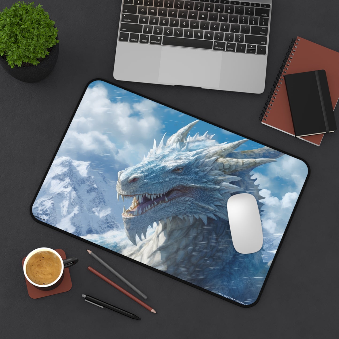 Desk Mat, MTG Playmat, MTG Playmat with Zones, Trading Card Game Play Mat, MTG Accessories, Gifts for Gamers, White Dragon 1