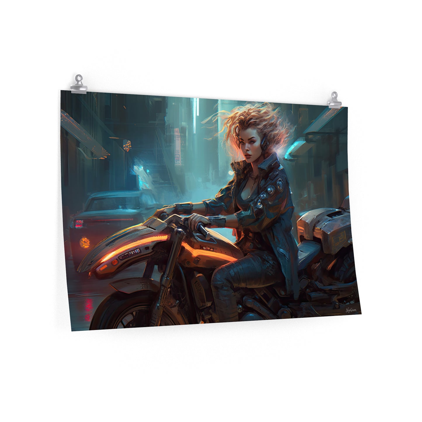 Cyber Biker Girls 12 - Cyberpunk Scifi Poster - Landscape - 18x12, 30x20, 36x24 - Museum Grade Matte Paper - by Nyobium