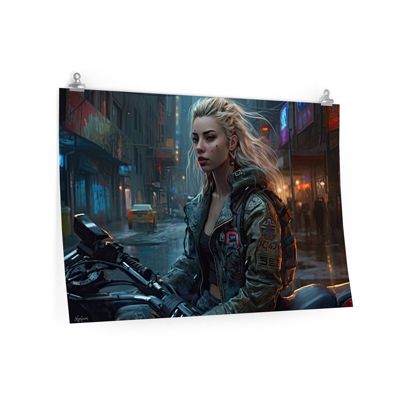 Cyber Biker Girls 5 - Cyberpunk Scifi Poster - Landscape - 18x12, 30x20, 36x24 - Museum Grade Matte Paper - by Nyobium