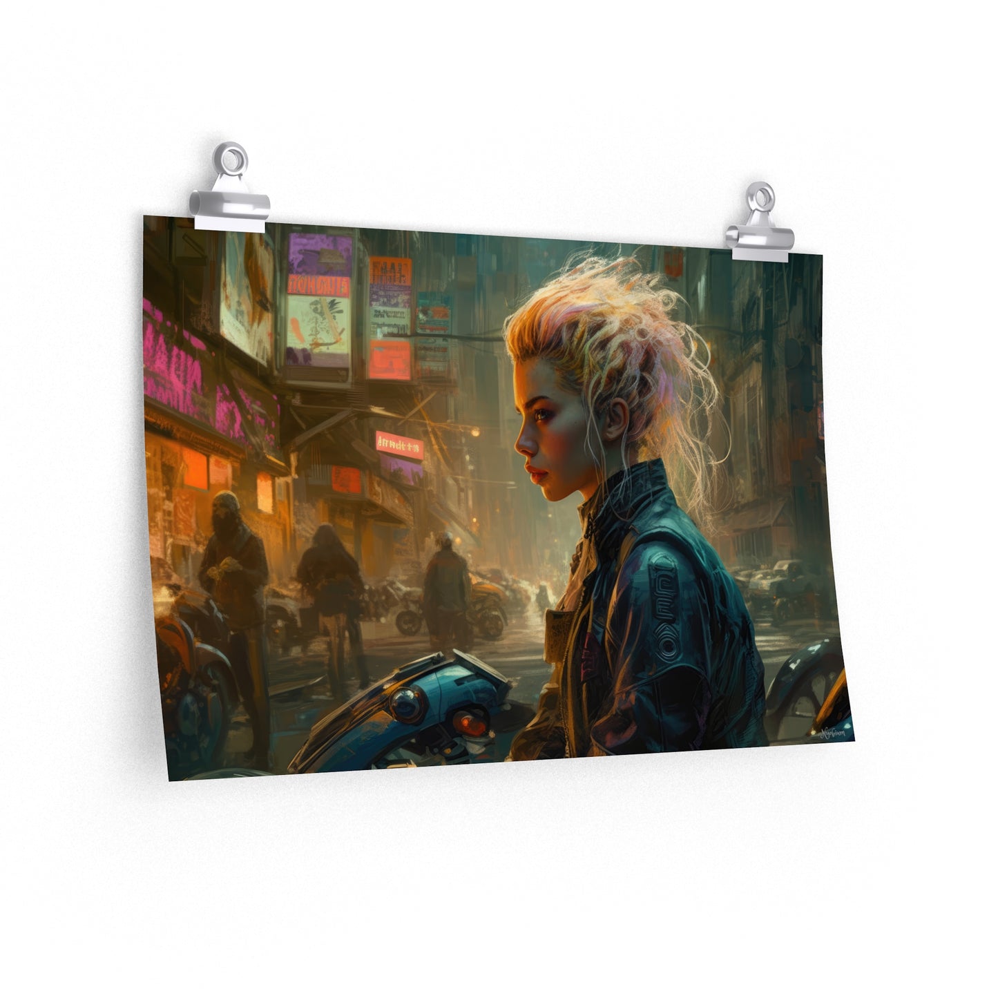 Cyber Biker Girls 7 - Cyberpunk Scifi Poster - Landscape - 18x12, 30x20, 36x24 - Museum Grade Matte Paper - by Nyobium