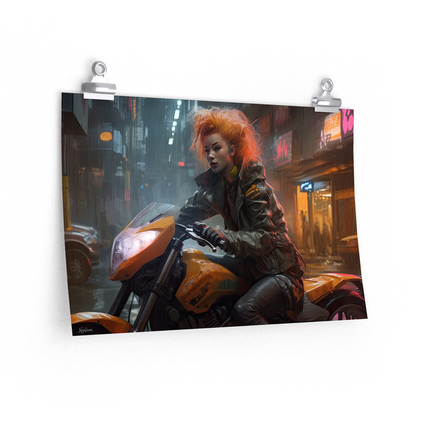 Cyber Biker Girls 8 - Cyberpunk Scifi Poster - Landscape - 18x12, 30x20, 36x24 - Museum Grade Matte Paper - by Nyobium