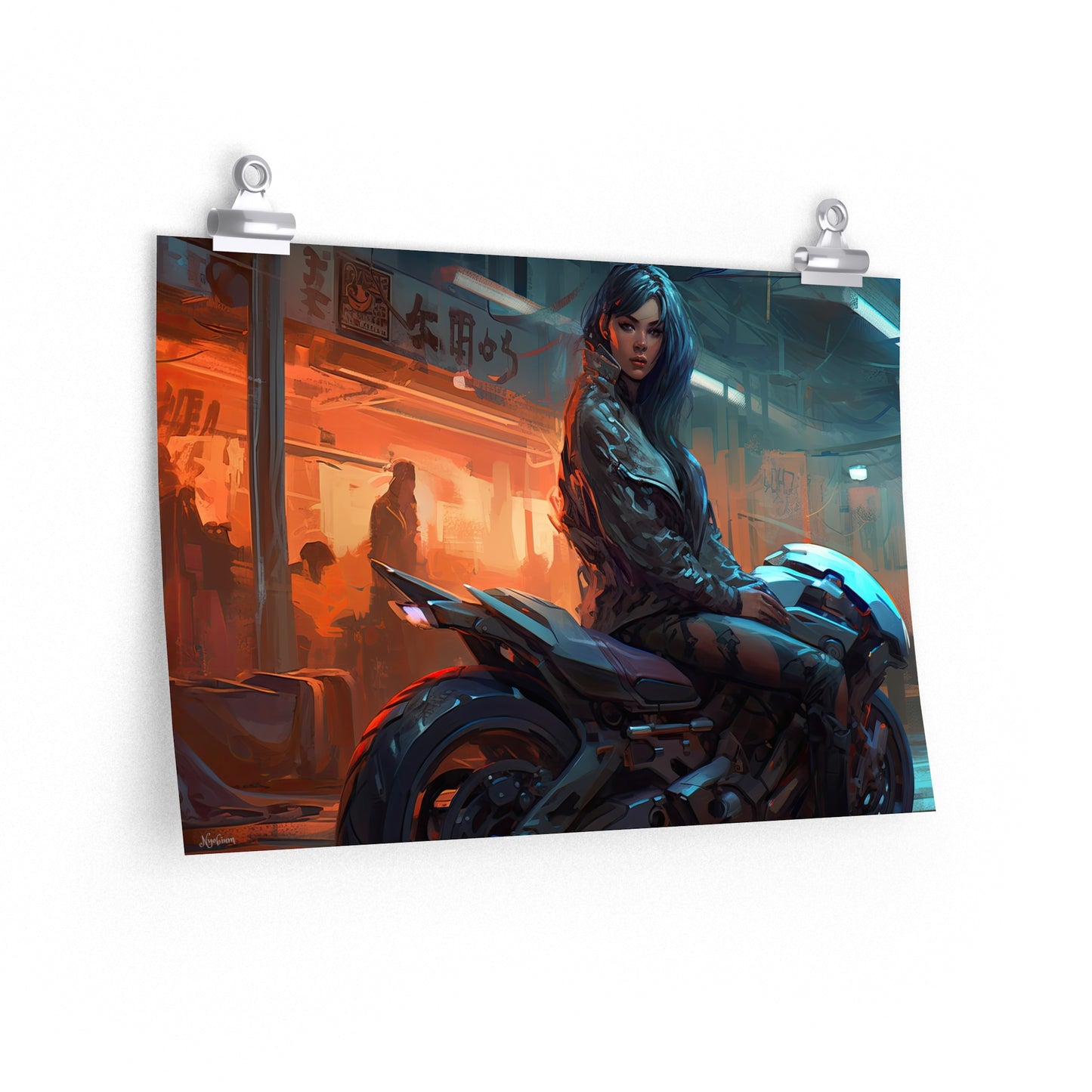 Cyber Biker Girls 15 - Cyberpunk Scifi Poster - Landscape - 18x12, 30x20, 36x24 - Museum Grade Matte Paper - by Nyobium