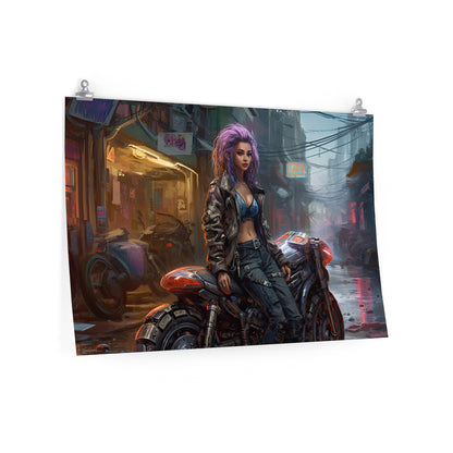 Cyber Biker Girls 6 - Cyberpunk Scifi Poster - Landscape - 18x12, 30x20, 36x24 - Museum Grade Matte Paper - by Nyobium