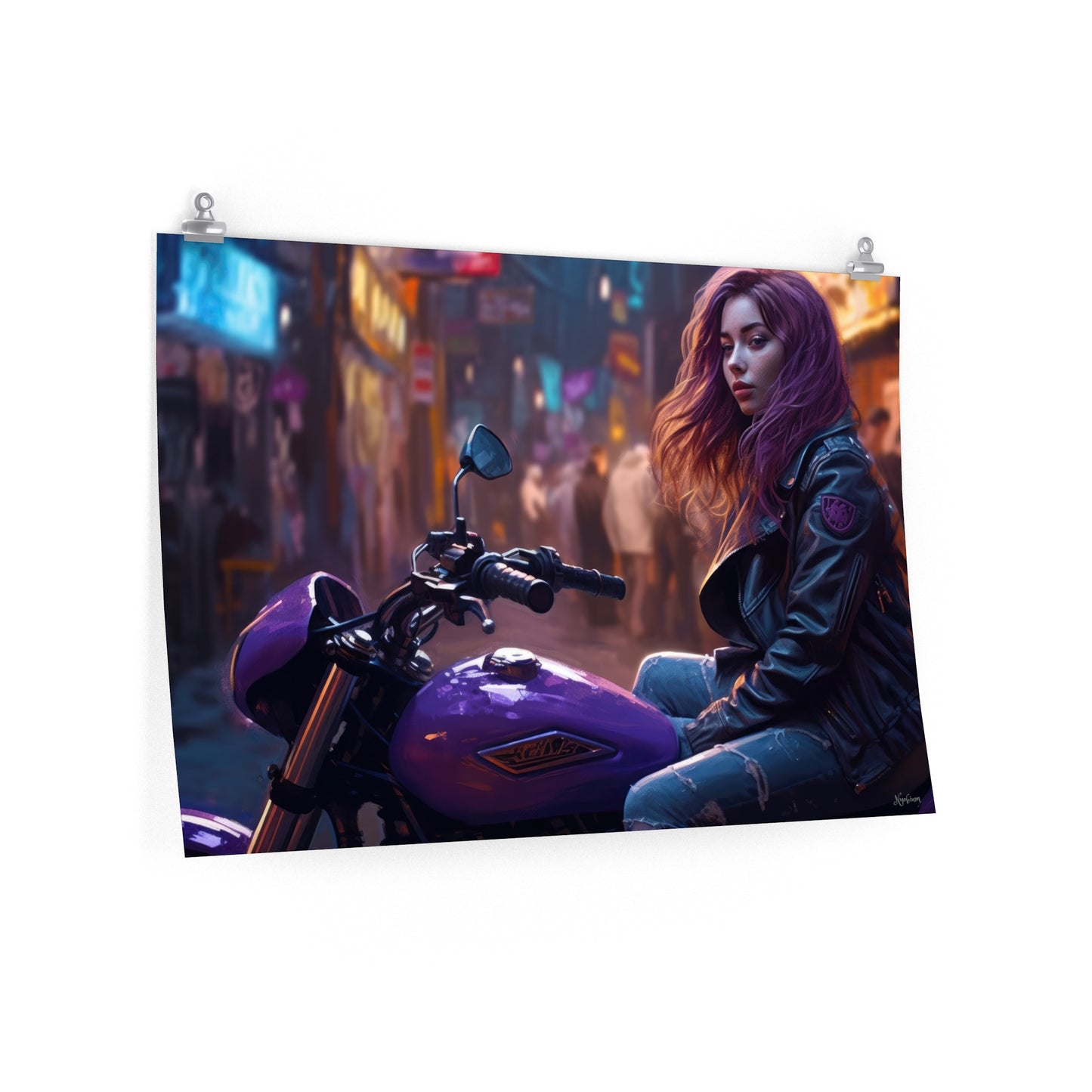 Cyber Biker Girls 16 - Cyberpunk Scifi Poster - Landscape - 18x12, 30x20, 36x24 - Museum Grade Matte Paper - by Nyobium