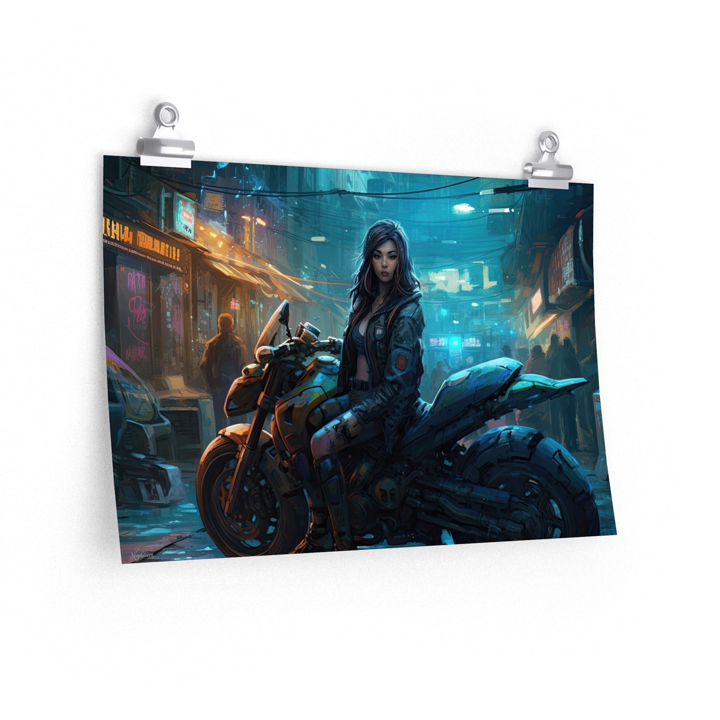 Cyber Biker Girls 4 - Cyberpunk Scifi Poster - Landscape - 18x12, 30x20, 36x24 - Museum Grade Matte Paper - by Nyobium