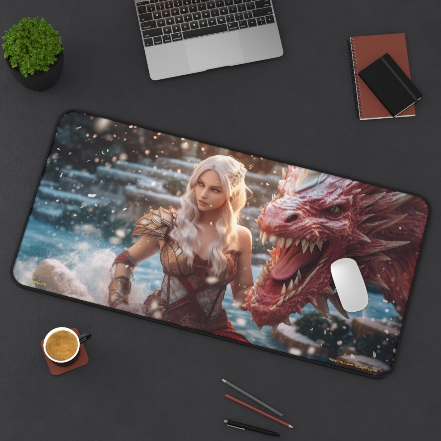 Desk Mat, MTG Playmat, MTG Playmat with Zones, Trading Card Game Play Mat, MTG Accessories, Gifts for Gamers, Lady Dragon 1