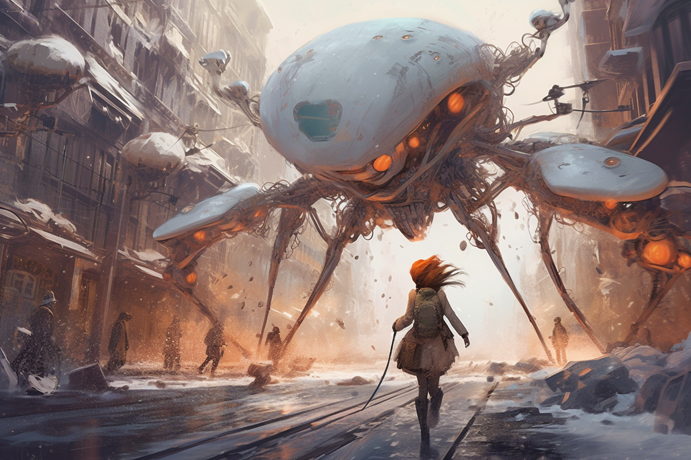 Arachnobot -  Scifi Worlds Poster - Landscape- 18x12, 30x20, 36x24 - Museum Grade Matte Paper - by Nyobium