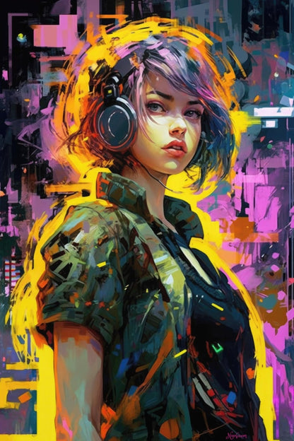 Neon Girl 6 -  Cyberpunk Neon Series Poster - Portrait - 12x18, 20x30, 24x36 - Museum Grade Matte Paper - by Nyobium