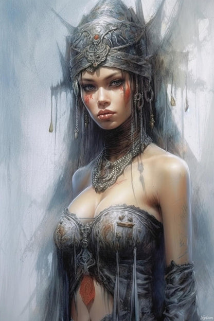 Barbarian Girl 4 - Fantasy Poster - Portrait - 12x18, 20x30, 24x36 - Museum Grade Matte Paper - by Nyobium