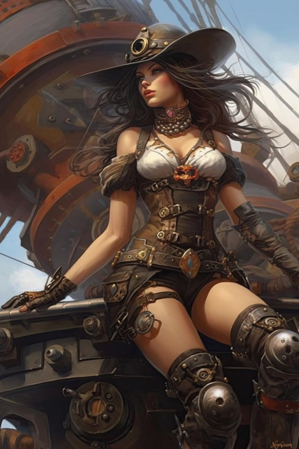 Steampunk Gunslinger Woman 6 -  Steampunk Poster - Portrait - 12x18, 20x30, 24x36 - Museum Grade Matte Paper - by Nyobium