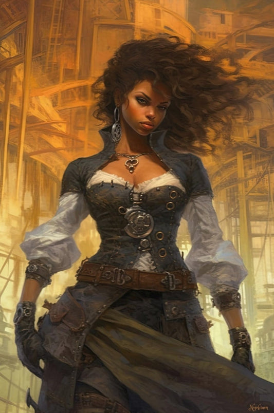 Steampunk Gunslinger Woman 7 -  Steampunk Poster - Portrait - 12x18, 20x30, 24x36 - Museum Grade Matte Paper - by Nyobium