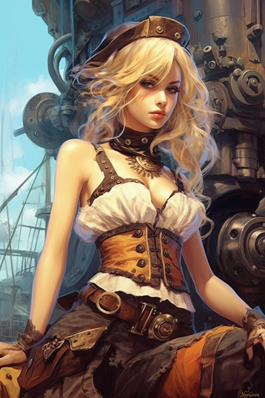 Steampunk Gunslinger Woman 14 -  Steampunk Poster - Portrait - 12x18, 20x30, 24x36 - Museum Grade Matte Paper - by Nyobium