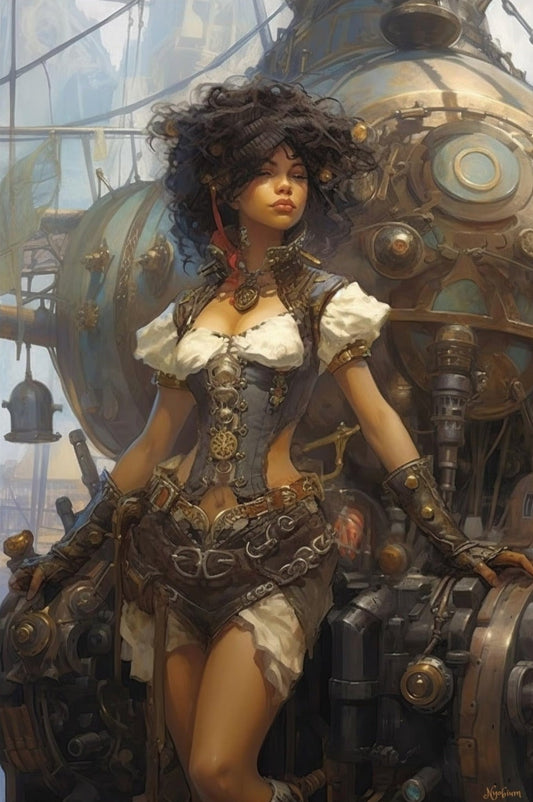 Steampunk Gunslinger Woman 3 -  Steampunk Poster - Portrait - 12x18, 20x30, 24x36 - Museum Grade Matte Paper - by Nyobium