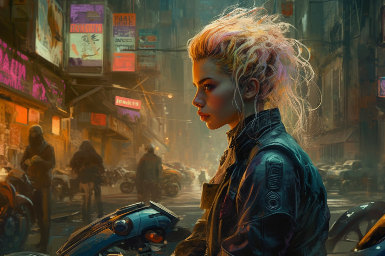 Cyber Biker Girls 7 - Cyberpunk Scifi Poster - Landscape - 18x12, 30x20, 36x24 - Museum Grade Matte Paper - by Nyobium