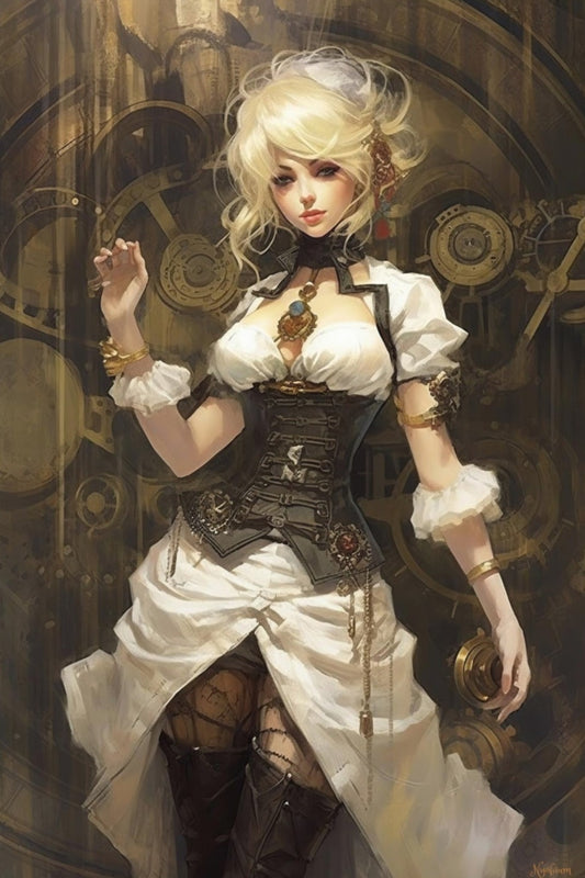 Steampunk Gunslinger Woman 15 -  Steampunk Poster - Portrait - 12x18, 20x30, 24x36 - Museum Grade Matte Paper - by Nyobium