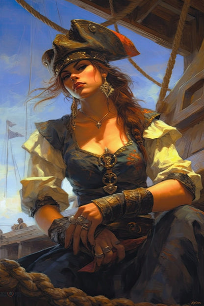 Pirate Girl 1 - Fantasy Poster - Portrait - 12x18, 20x30, 24x36 - Museum Grade Matte Paper - by Nyobium