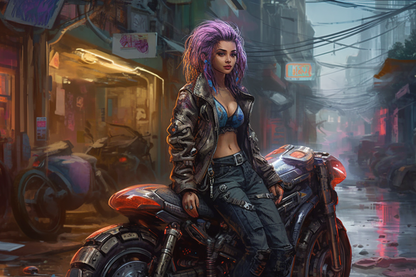 Cyber Biker Girls 6 - Cyberpunk Scifi Poster - Landscape - 18x12, 30x20, 36x24 - Museum Grade Matte Paper - by Nyobium