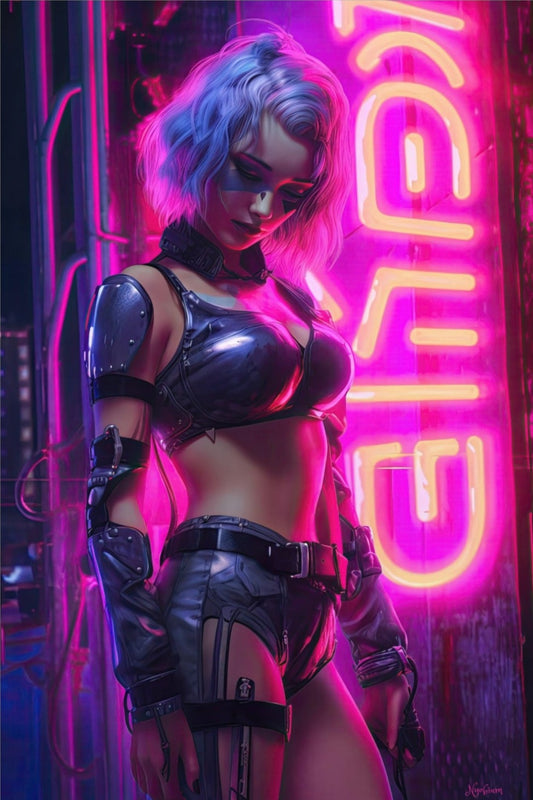 Neon Dancer 6 -  Cyberpunk Neon Series Poster - Portrait - 12x18, 20x30, 24x36 - Museum Grade Matte Paper - by Nyobium