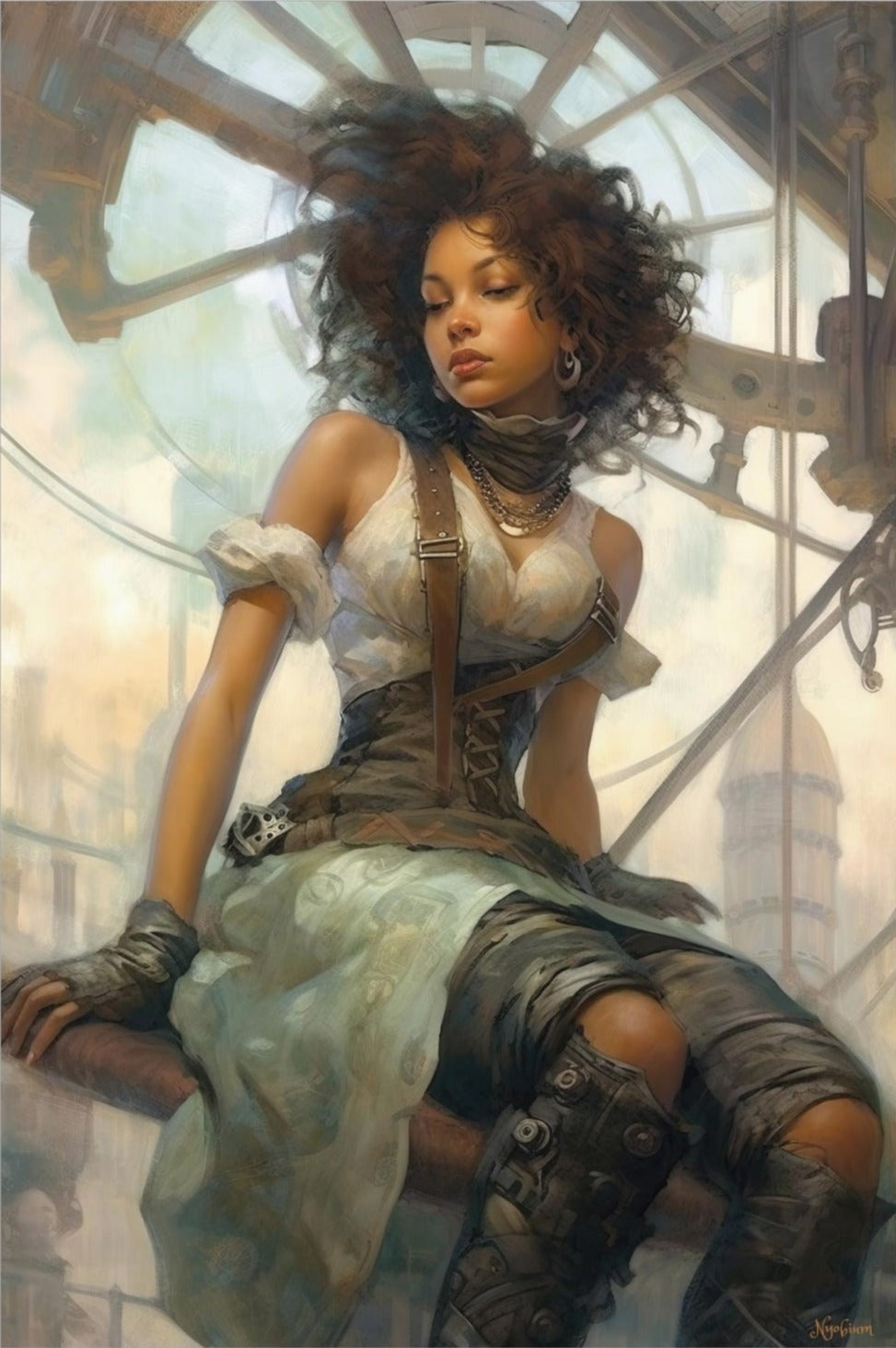 Steampunk Gunslinger Woman 5 -  Steampunk Poster - Portrait - 12x18, 20x30, 24x36 - Museum Grade Matte Paper - by Nyobium